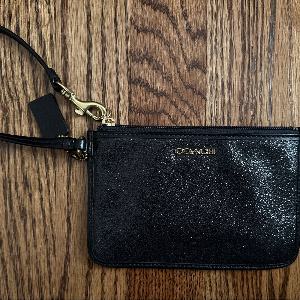 Coach Black Wristlet with Gold Accents
